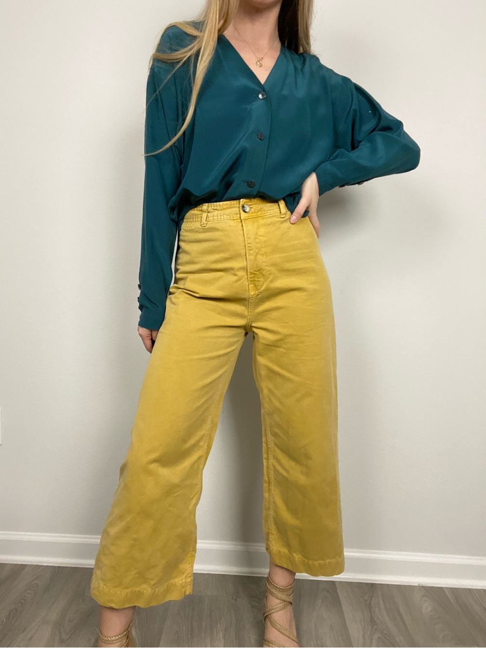 Free People We The Free Mustard Yellow High Rise Wide Leg Crop Pants Size 29
